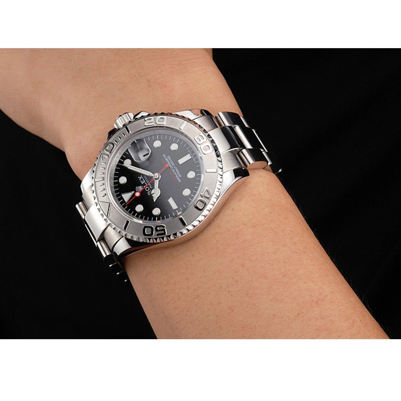 Aaa replica watch Stainless Swiss Rolex Dial Yacht-Master And Case Black Bracelet Steel 0815